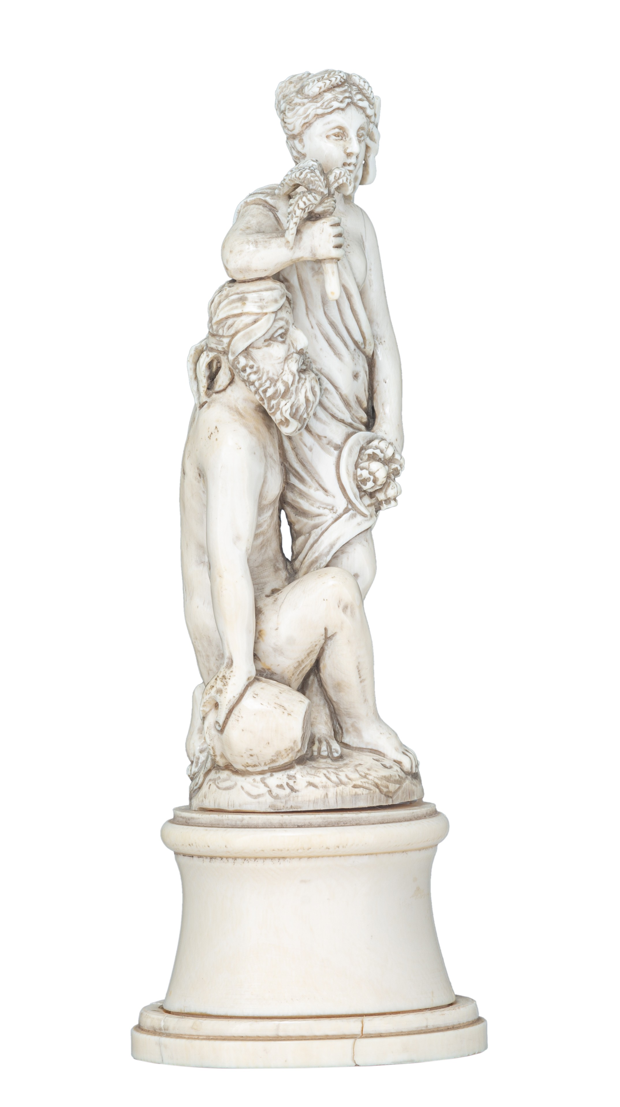 A second half of the19thC Dieppe or Paris mythological ivory group depicting Neptune & Flora, H 22,4 - Bild 4 aus 13