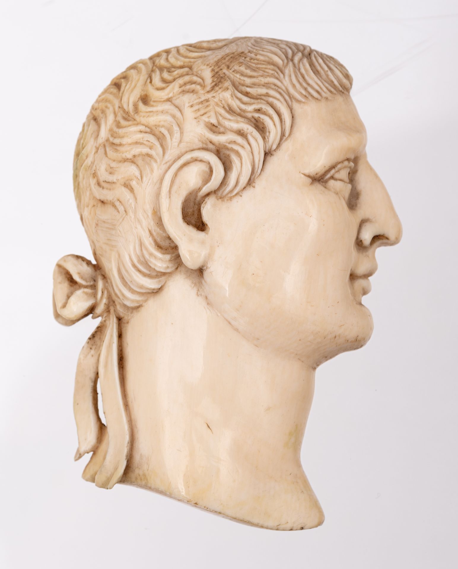 A rare series of twelve ivory profile portraits of Roman emperors, late 18thC / early 19thC, H 7,2 - - Image 25 of 36