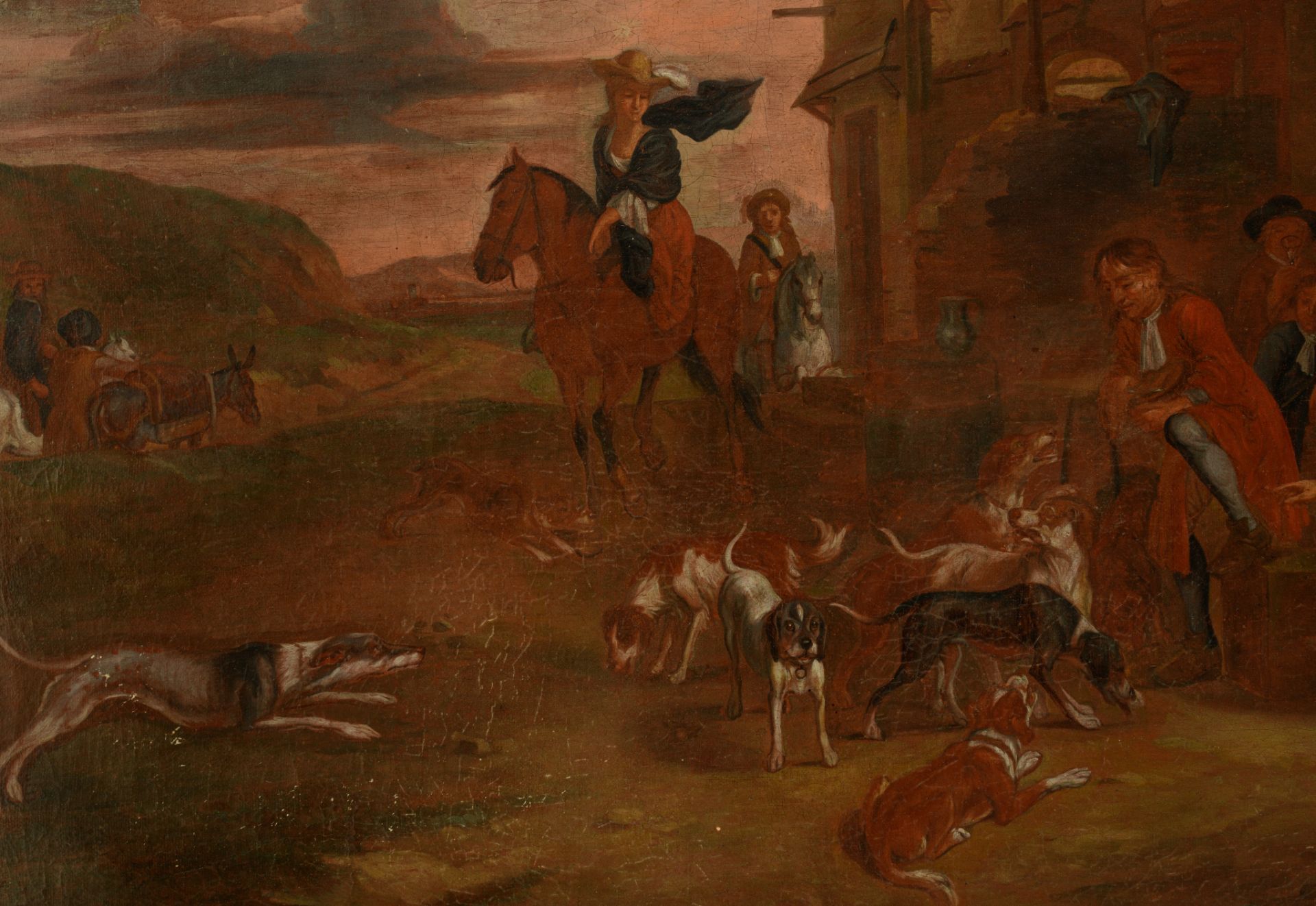 Hunters near the inn, 18thC, 58 x 82 cm - Image 3 of 3