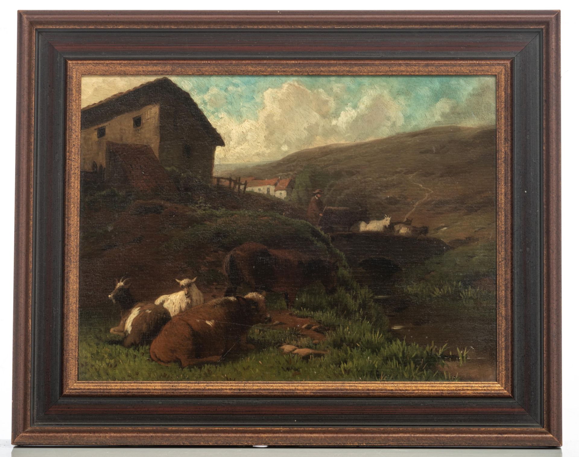 A mountainous and bucolic landscape, 18thC, 25,5 x 34,5 cm - Image 2 of 7