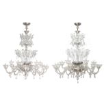 A pair of very imposing Venetian Murano glass chandeliers, H 175 - ø 135 cm