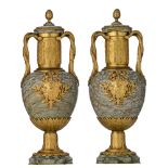 A fine pair of Neoclassical marble cassolettes with gilt bronze mounts, 'Susse Frères', H 40 cm