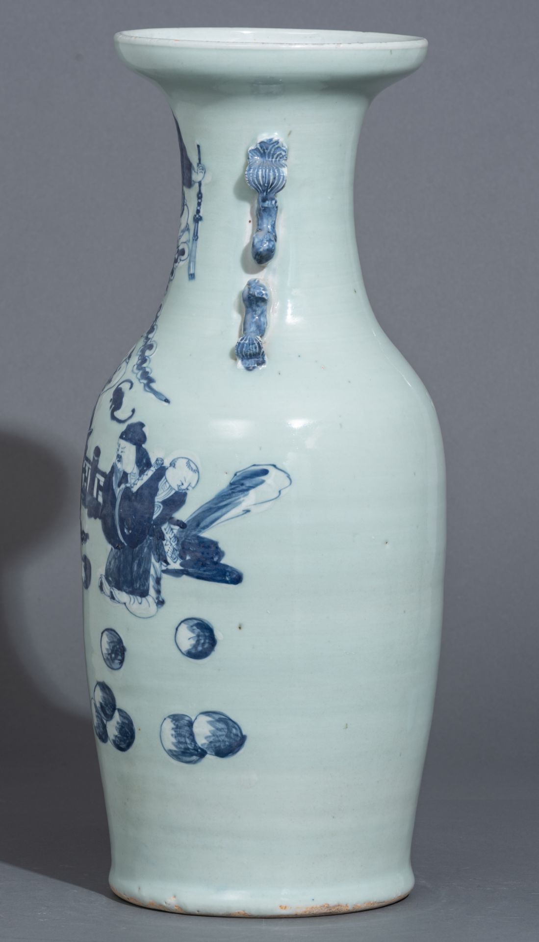 A Chinese blue and white on a celadon ground vase, 19thC, H 58,5 cm - Image 3 of 6