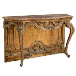 A richly sculpted and gilt wooden Louis XIV style console table, H 87 - W 150 - D 51,5 cm