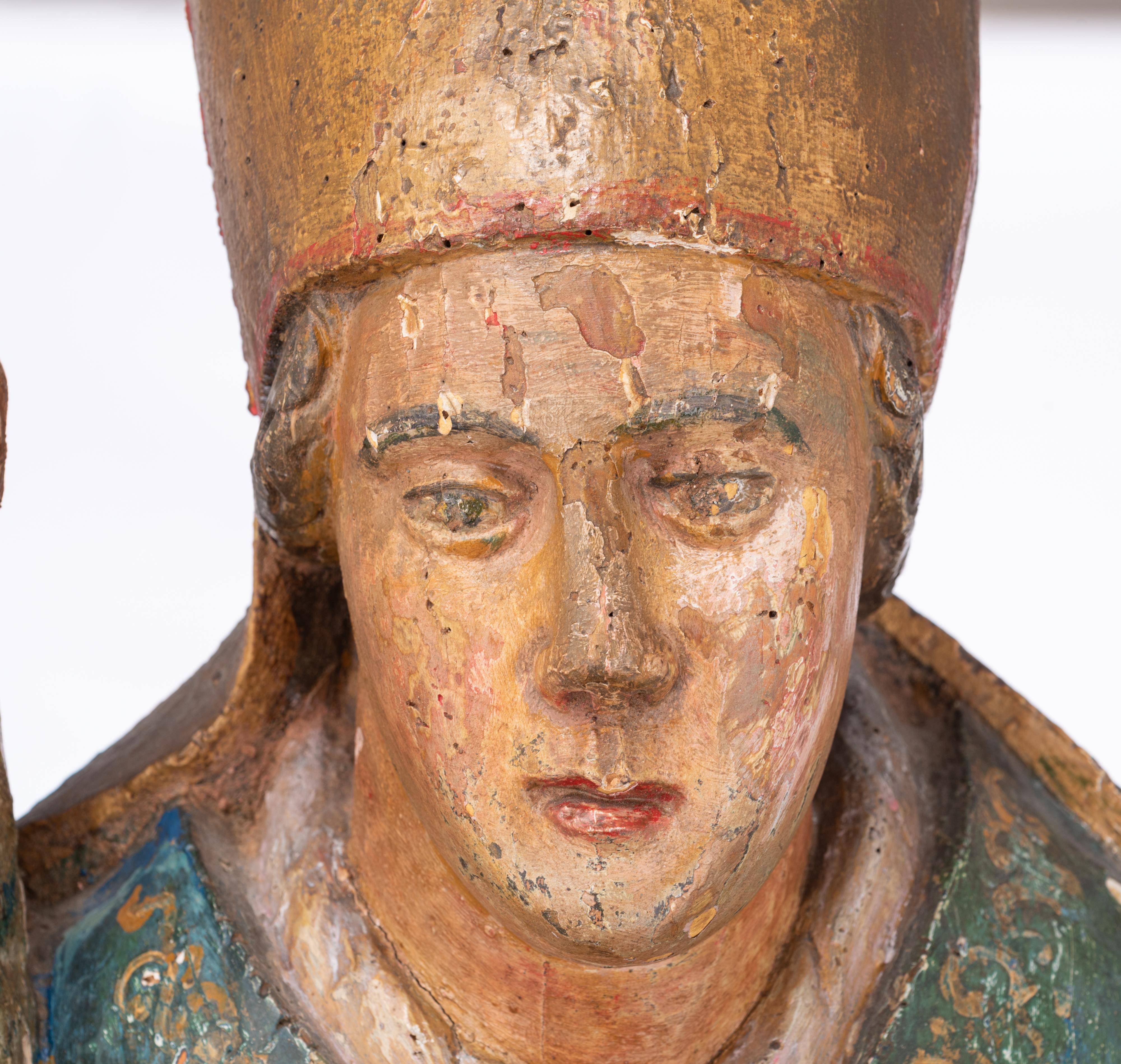 A walnut sculpture of a standing bishop, 15thC or later, H 124 cm - Bild 13 aus 89
