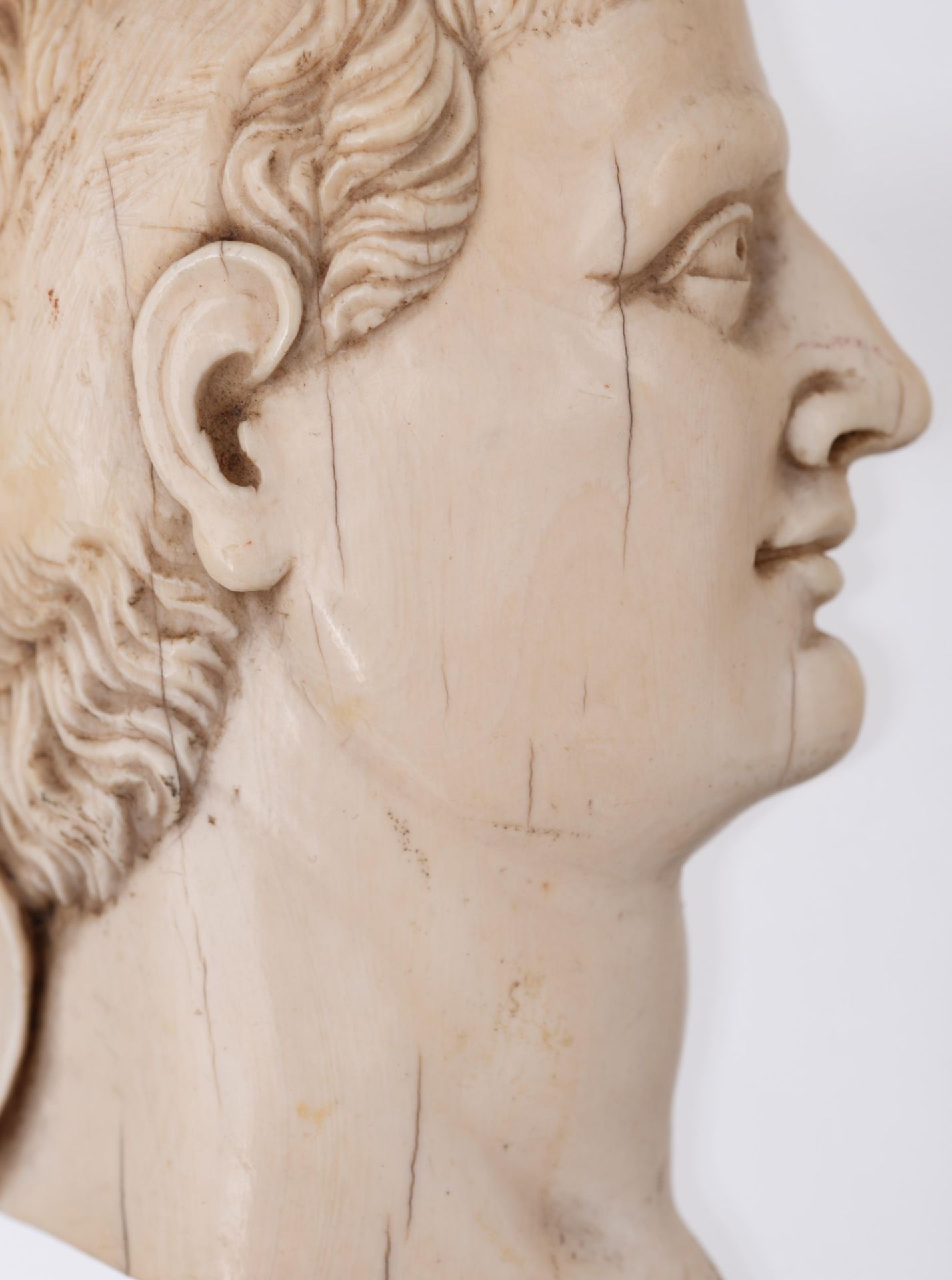 A rare series of twelve ivory profile portraits of Roman emperors, late 18thC / early 19thC, H 7,2 - - Image 10 of 36