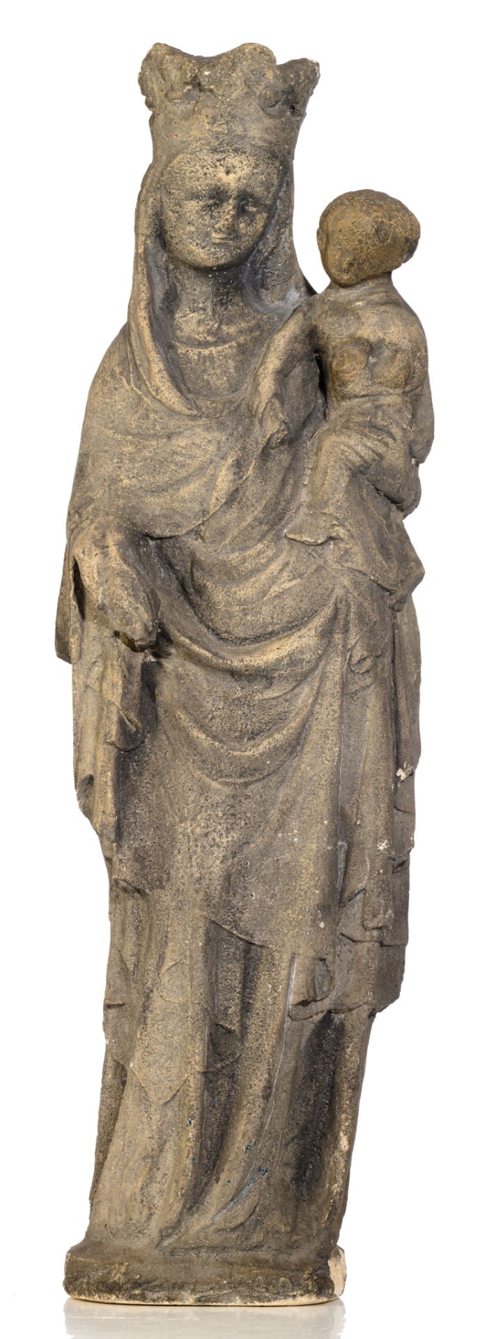 A sculpture of the Holy Virgin and Child, in the late Gothic manner, probably French, H 85 cm - Image 2 of 7