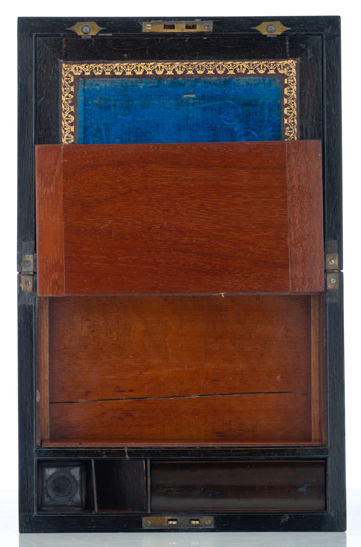 A fine marquetry decorated writing box 'Ecritoire', H 15,5 - W 30 - D 23,5 cm - Image 10 of 17