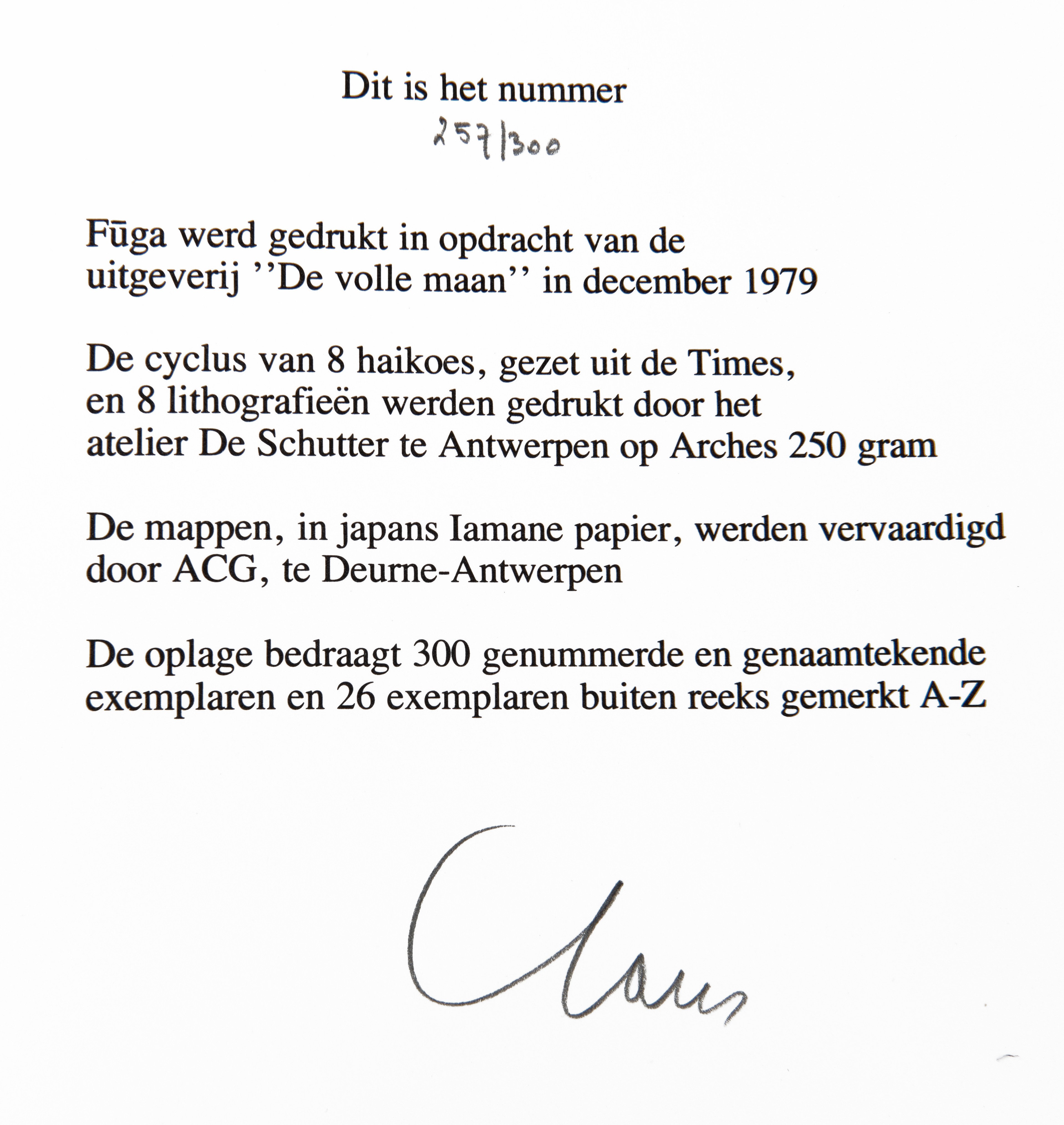 An art folder, 'Fúga' by Hugo Claus, containing 8 lithographs accompanied by a Haiku, N° 257/300 - Bild 4 aus 15