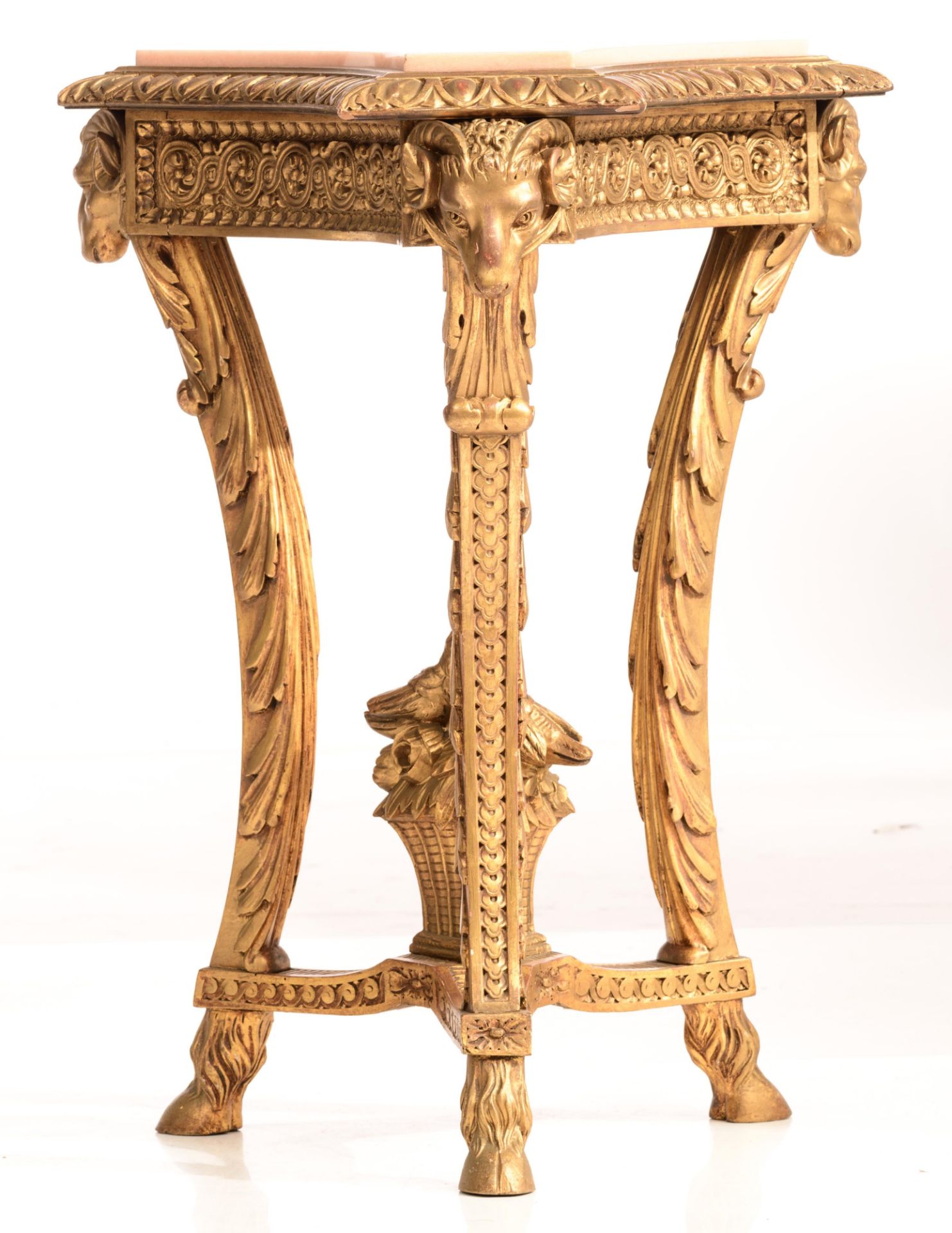 A Louis XVI style carved and giltwood gueridon, H 75 - W 57 - D 53 cm - Image 2 of 9