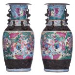 A pair of Chinese Nanking stoneware vases, 19thC, H 45,5 cm