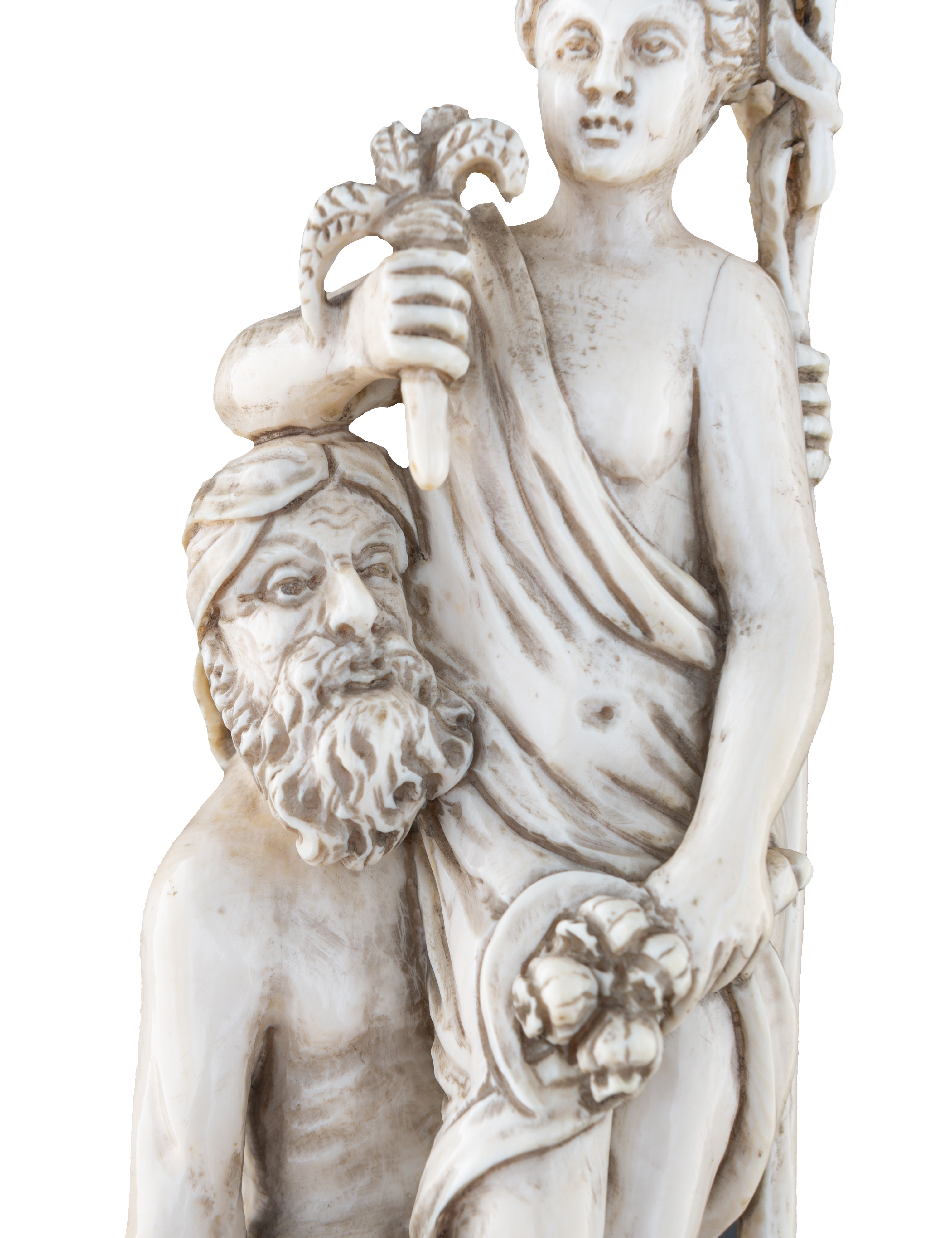 A second half of the19thC Dieppe or Paris mythological ivory group depicting Neptune & Flora, H 22,4 - Bild 8 aus 13