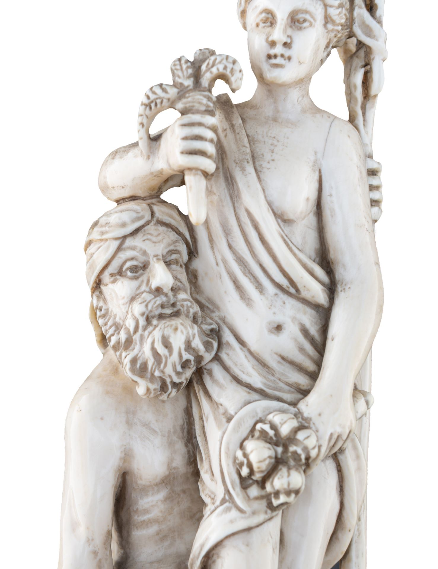 A second half of the19thC Dieppe or Paris mythological ivory group depicting Neptune & Flora, H 22,4 - Image 8 of 13