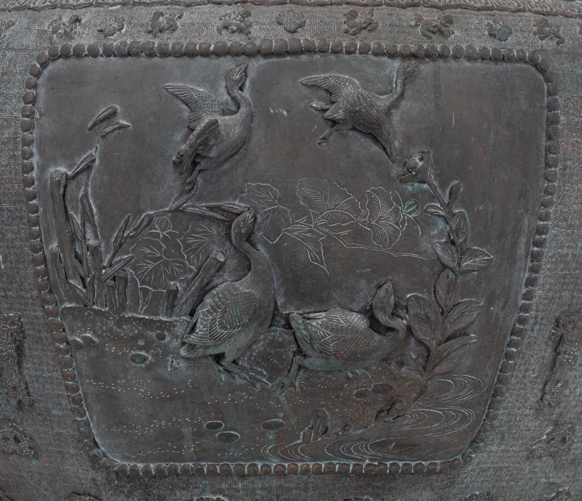 A Japanese bronze planter, Meiji period, H 45,8 - W 61 cm - Image 11 of 16