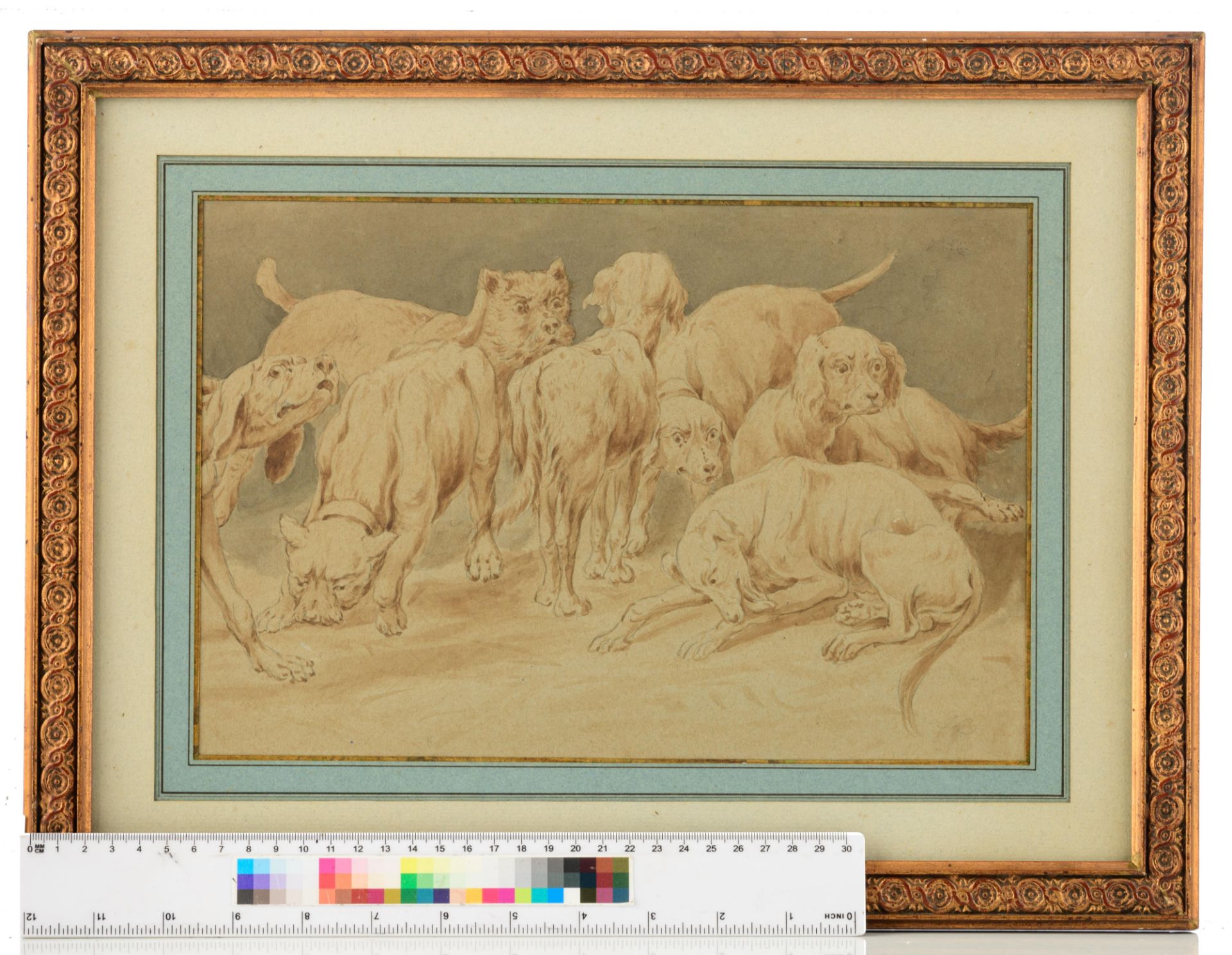 Monogrammed E.D., a pack of dogs, three washed drawings, 21 x 31 - 35 cm - Image 12 of 12