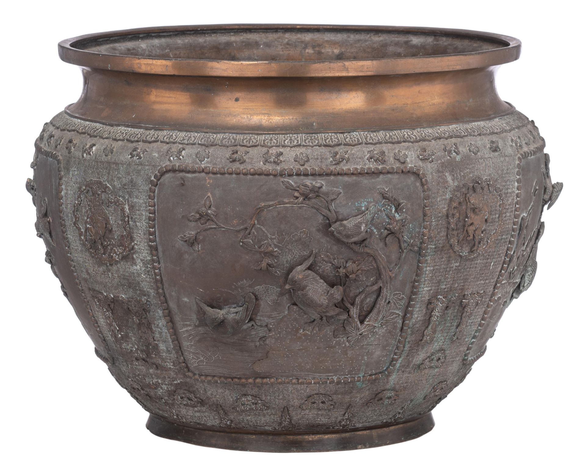 A Japanese bronze planter, Meiji period, H 45,8 - W 61 cm