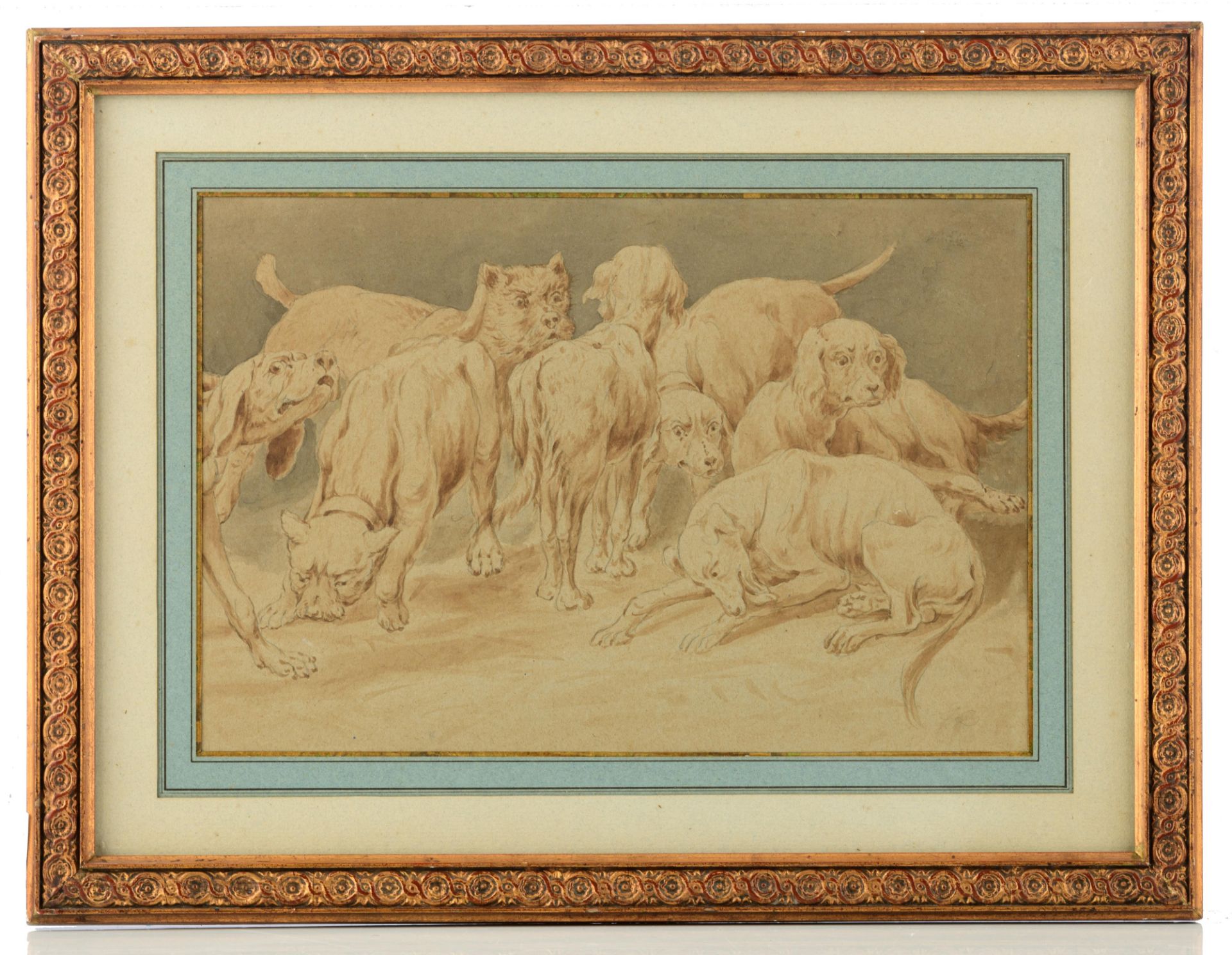 Monogrammed E.D., a pack of dogs, three washed drawings, 21 x 31 - 35 cm - Image 2 of 12