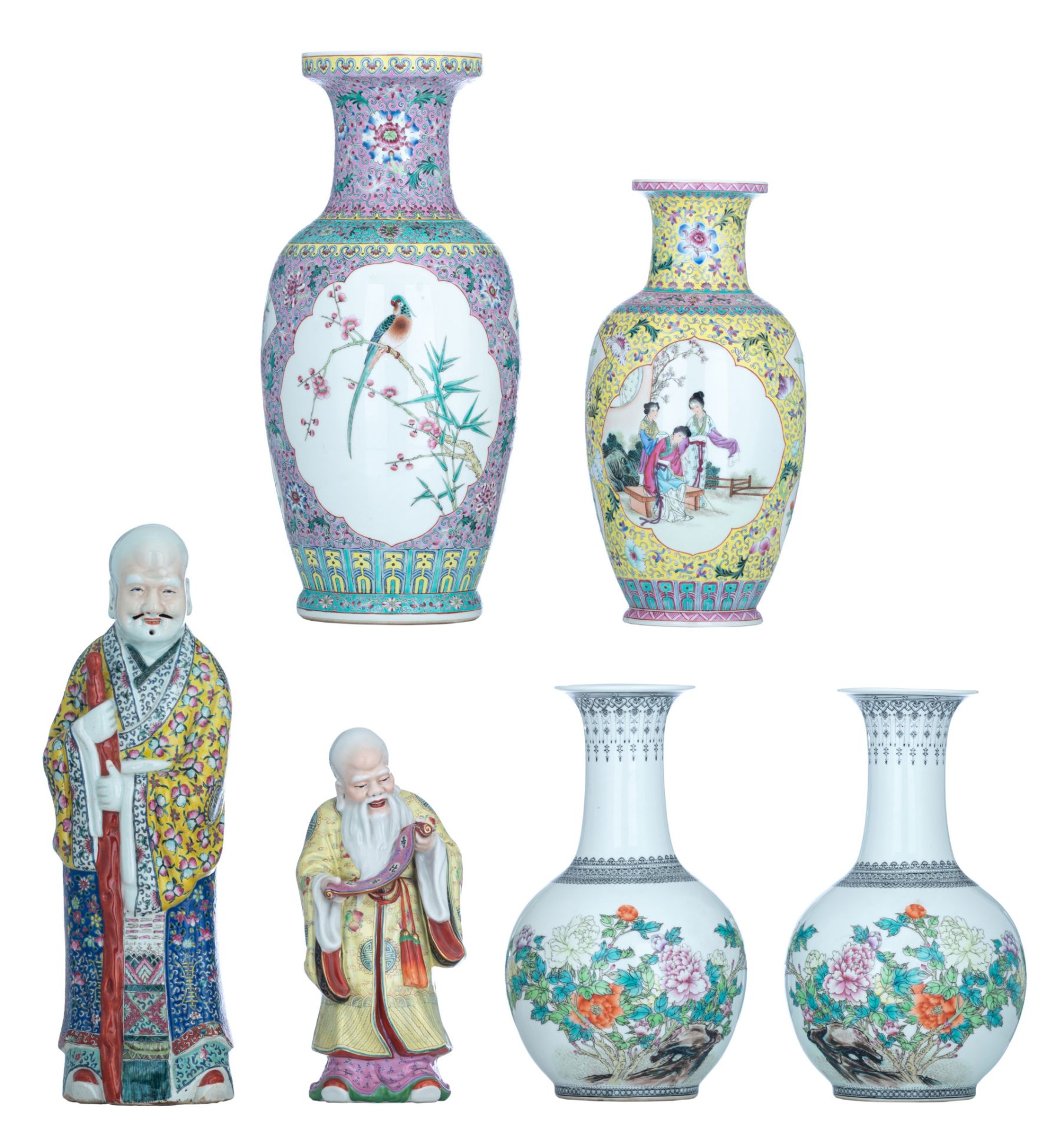 A collection of Chinese vases and figures, 20thC, Tallest H 47 cm