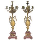 A pair of Belle Epoque Art Nouveau candelabras, H 82,5 cm