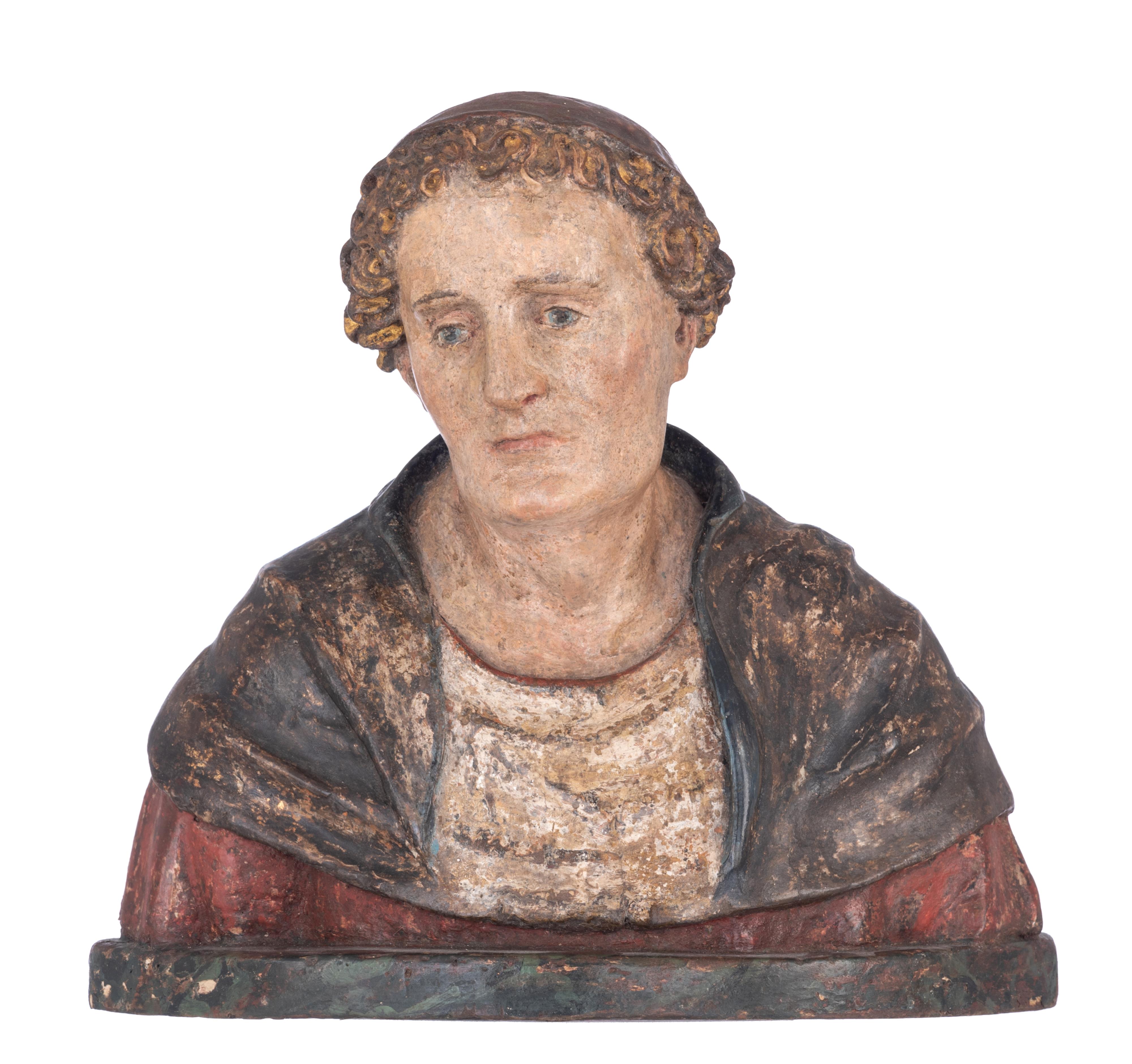 An exceptional Italian Renaissance bust of a man, 16thC, H 39,5 -W 42 cm