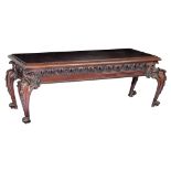 A very imposing Victorian console table with abundantly carved legs, H 80 - W 212 - D 92 cm