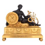 A very impressive French Neoclassical gilt and patinated bronze mantle clock, H 70, W 75,5 cm