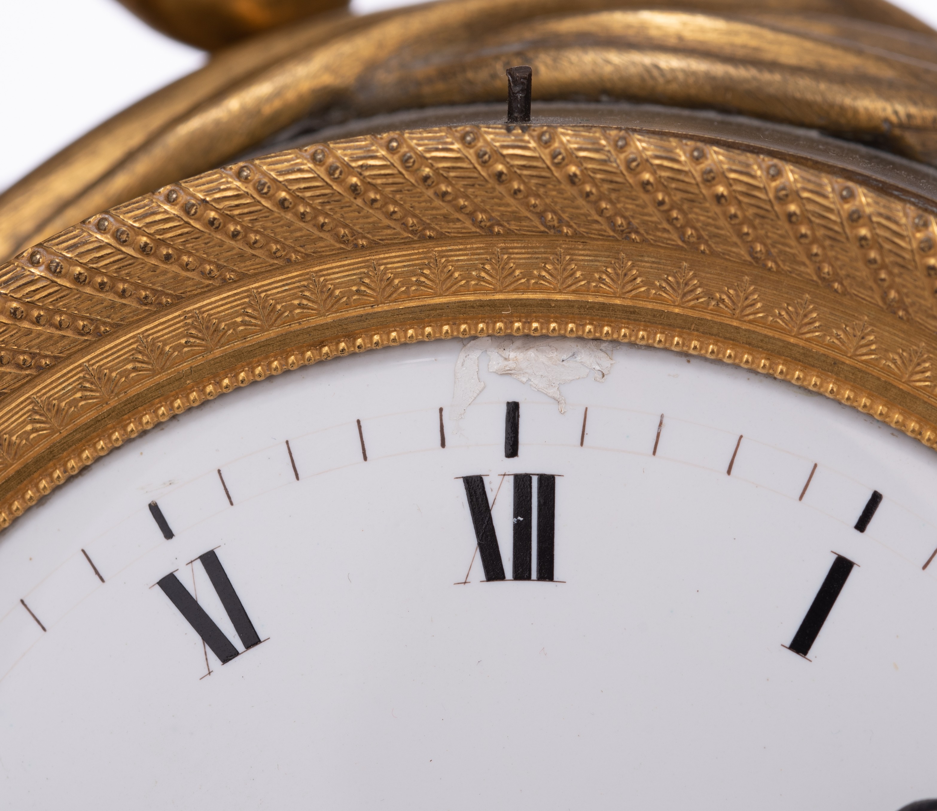 A French Charles X style mantle clock, and a ditto pair of period candlesticks, H 28,5 - 34 cm - Image 9 of 18