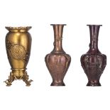 A collection of Japanese bronze vases, late 19thC, H 33,5 - 34,5 cm