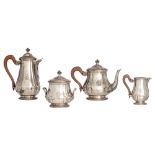 A four-part late 19th - early 20thC French silver coffee and tea-set, H 13 - 24 cm / total weight c.