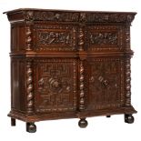 An important Bruges four-doors cupboard / bahut, 17thC, H 150,5 - W 173,5 - D 66 cm