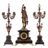 A large Belle Epoque three-piece mantle set, H 85 - 87 cm