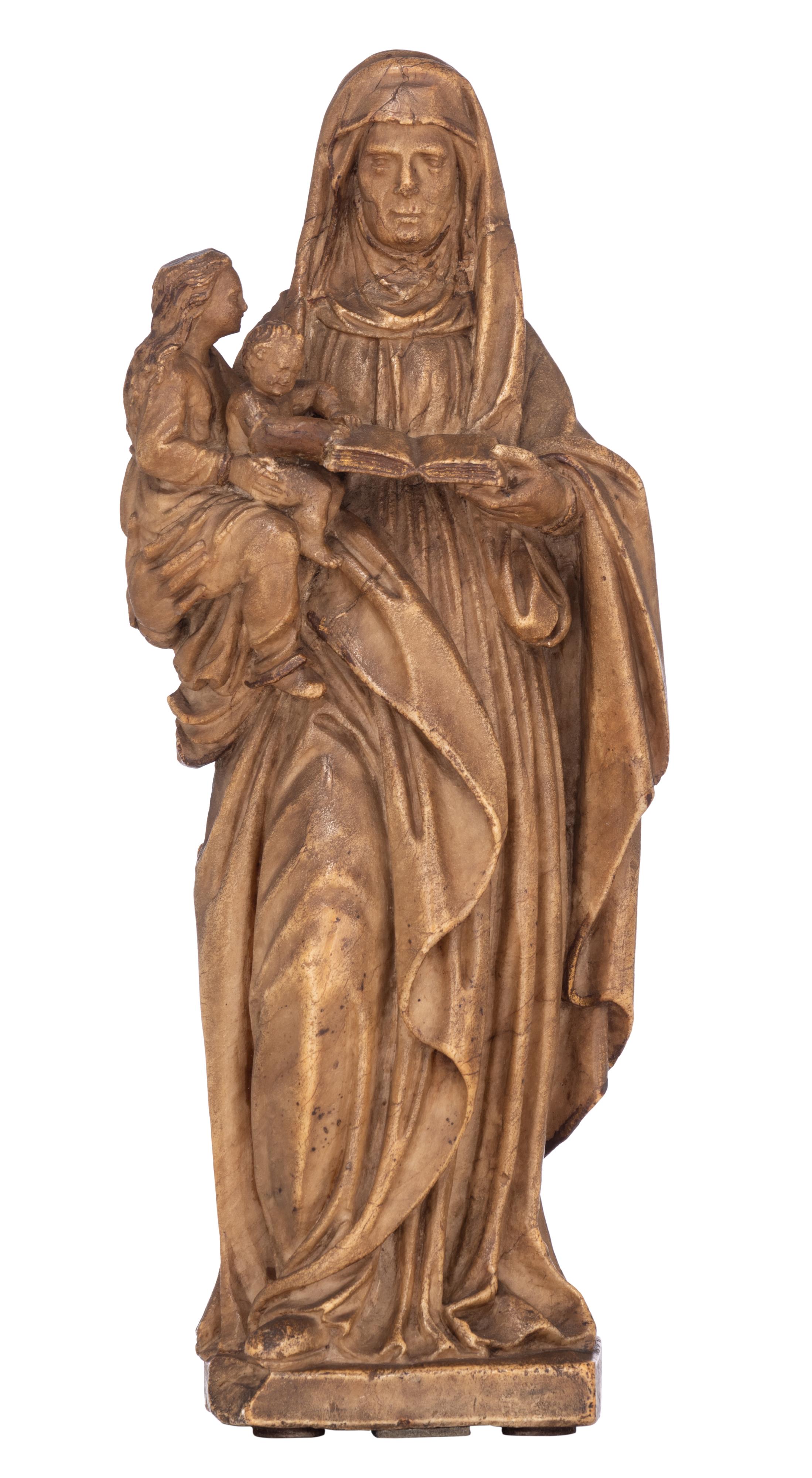 An alabaster Saint Anne with the Virgin and Child, 16thC, the Southern Netherlands, H 42 cm