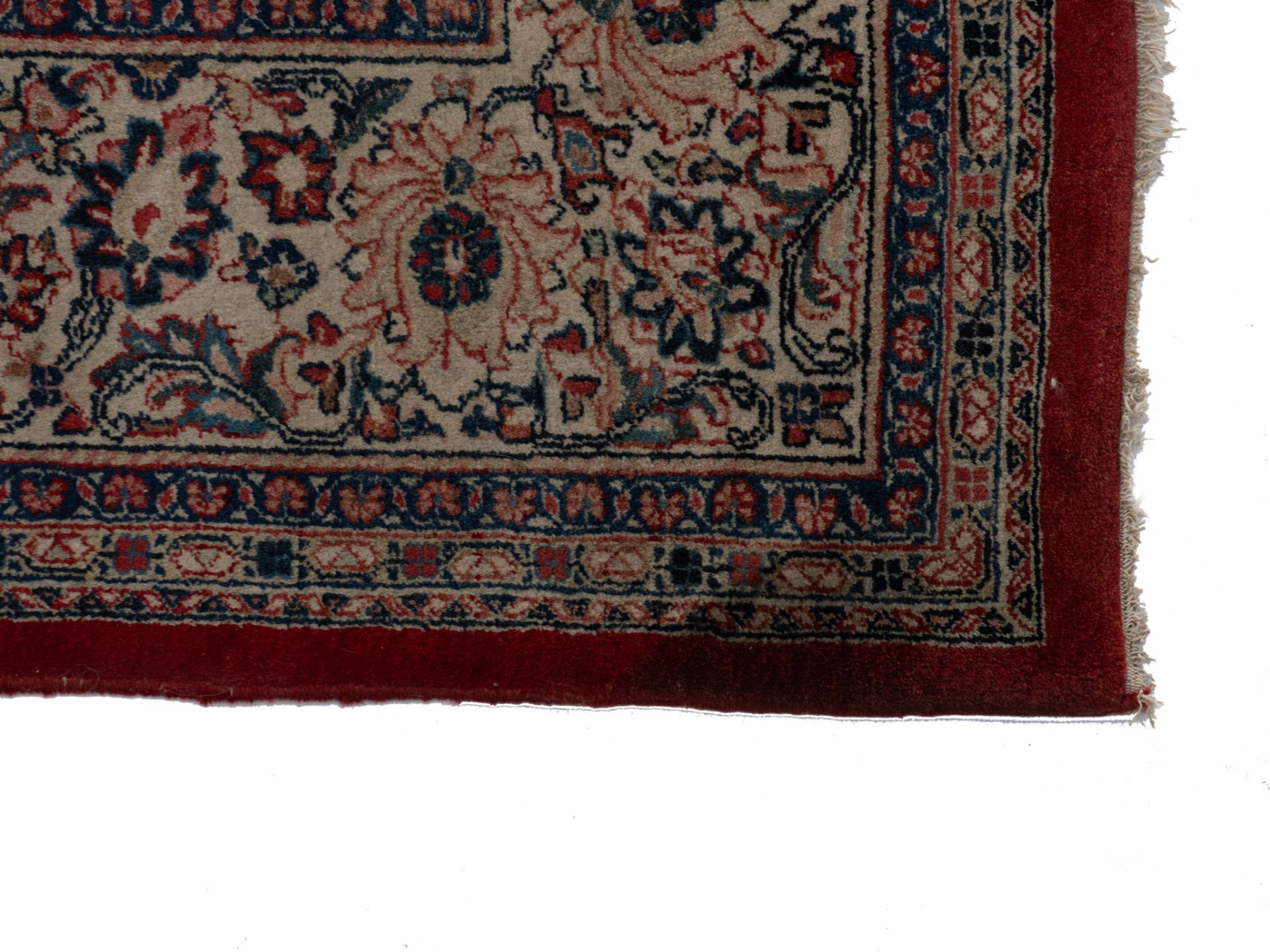 A large Oriental Sarourg carpet, floral decorated with leopards and deers, 297 cm x 378 cm - Image 5 of 7