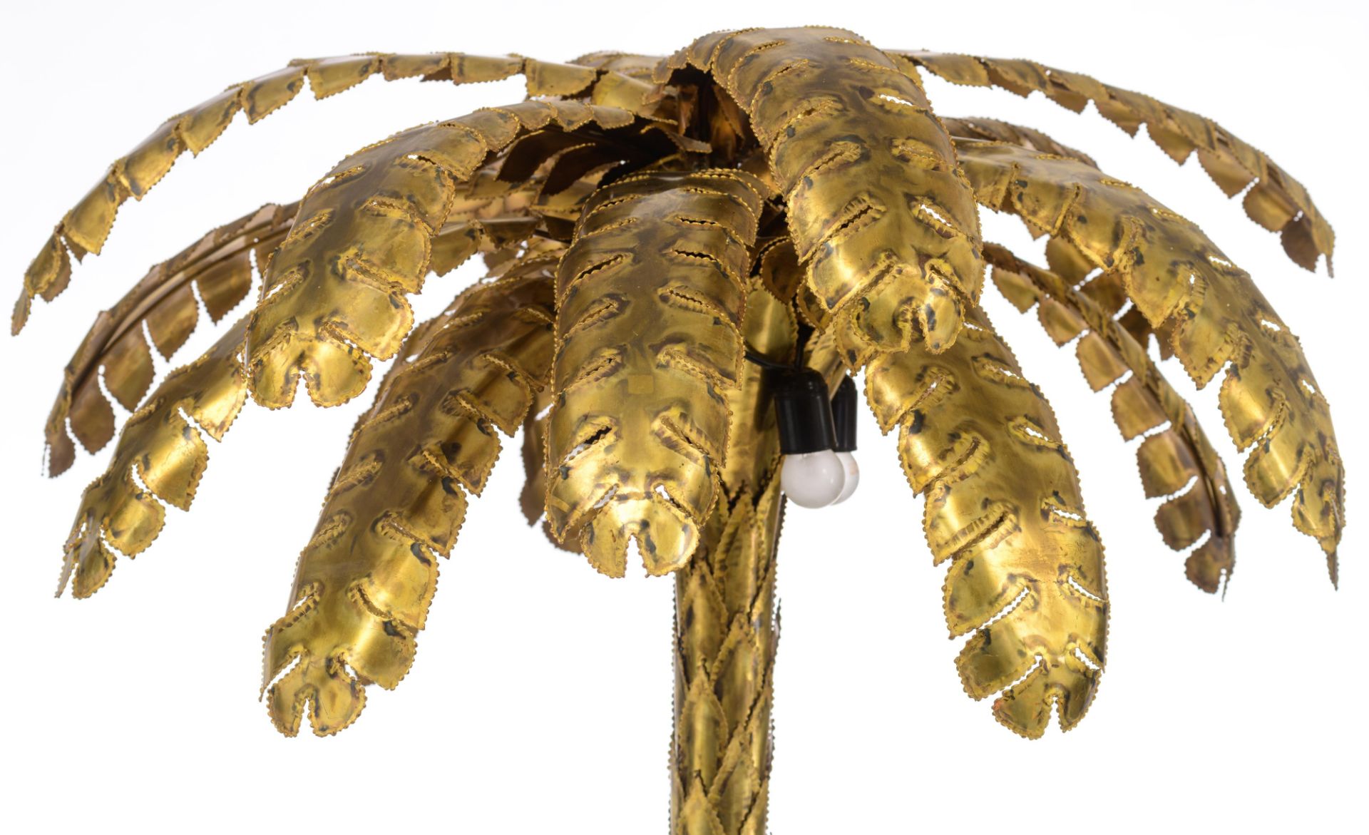 A vintage brass '70s design palm tree lamp by Maison Jansen, Paris, H 162 cm - Image 3 of 3