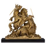 The combat between Charles Martel and Abderame, gilt bronze, H 33 cm