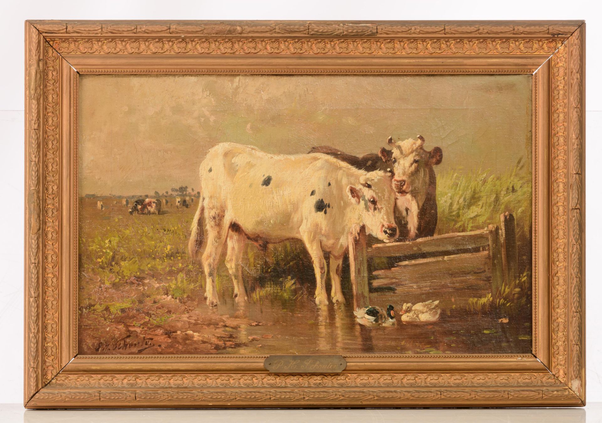 Henri Schouten (c.1857-1927), cows near the pond, 33,5 x 53,5 cm - Image 2 of 9