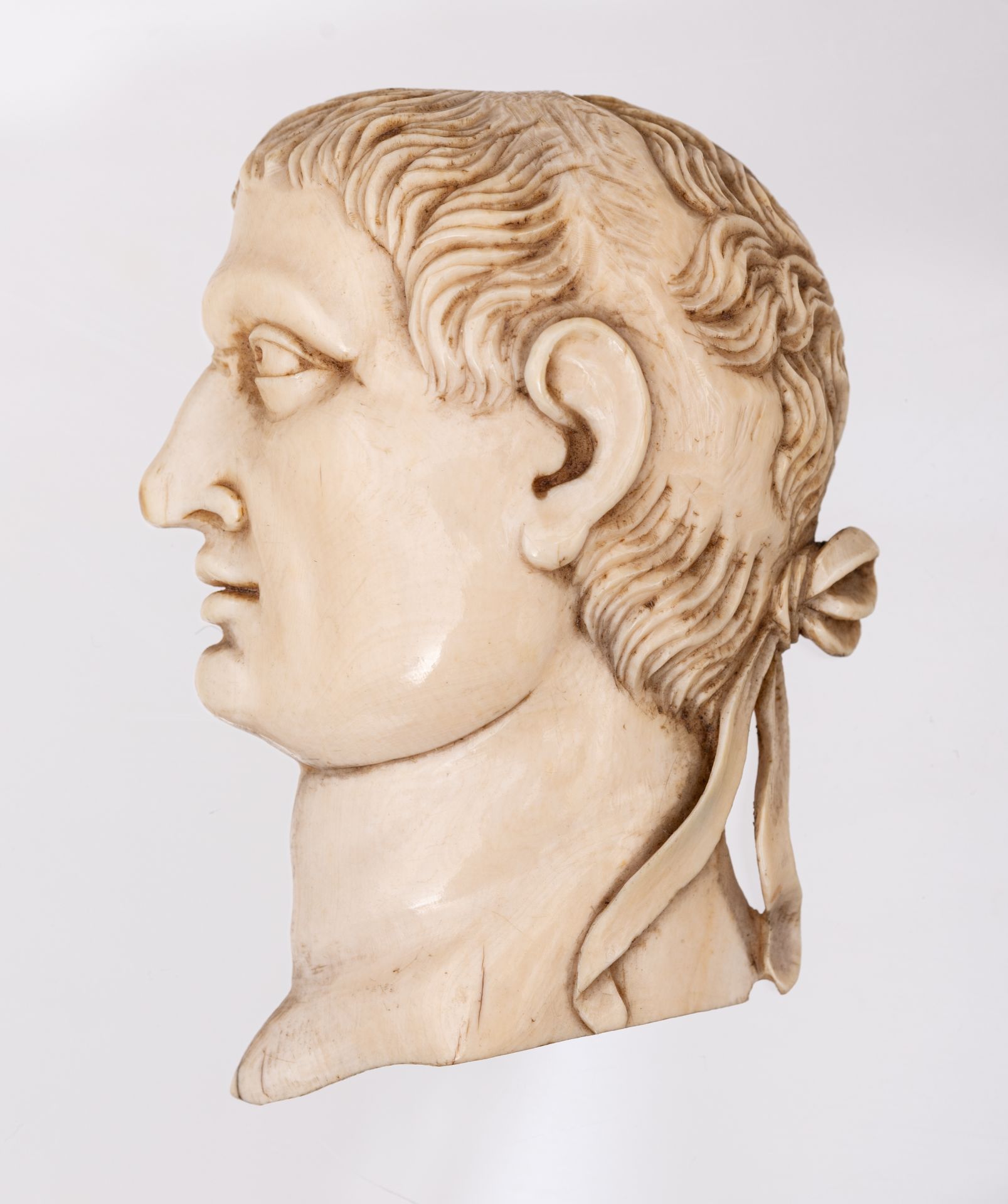 A rare series of twelve ivory profile portraits of Roman emperors, late 18thC / early 19thC, H 7,2 - - Image 23 of 36