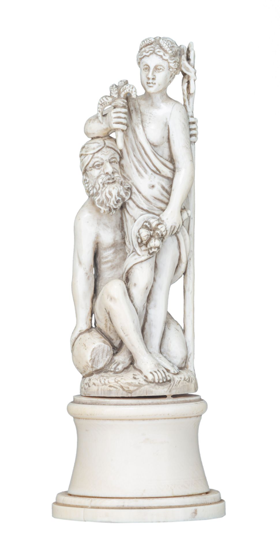 A second half of the19thC Dieppe or Paris mythological ivory group depicting Neptune & Flora, H 22,4