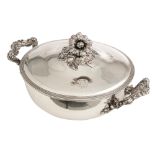 A 19thC French silver vegetable bowl with cover, W 28,3 cm - weight c. 855 g.