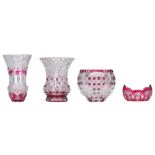 A various collection of three Val-Saint-Lambert vases, and a bowl, H 11,5 - 32 cm