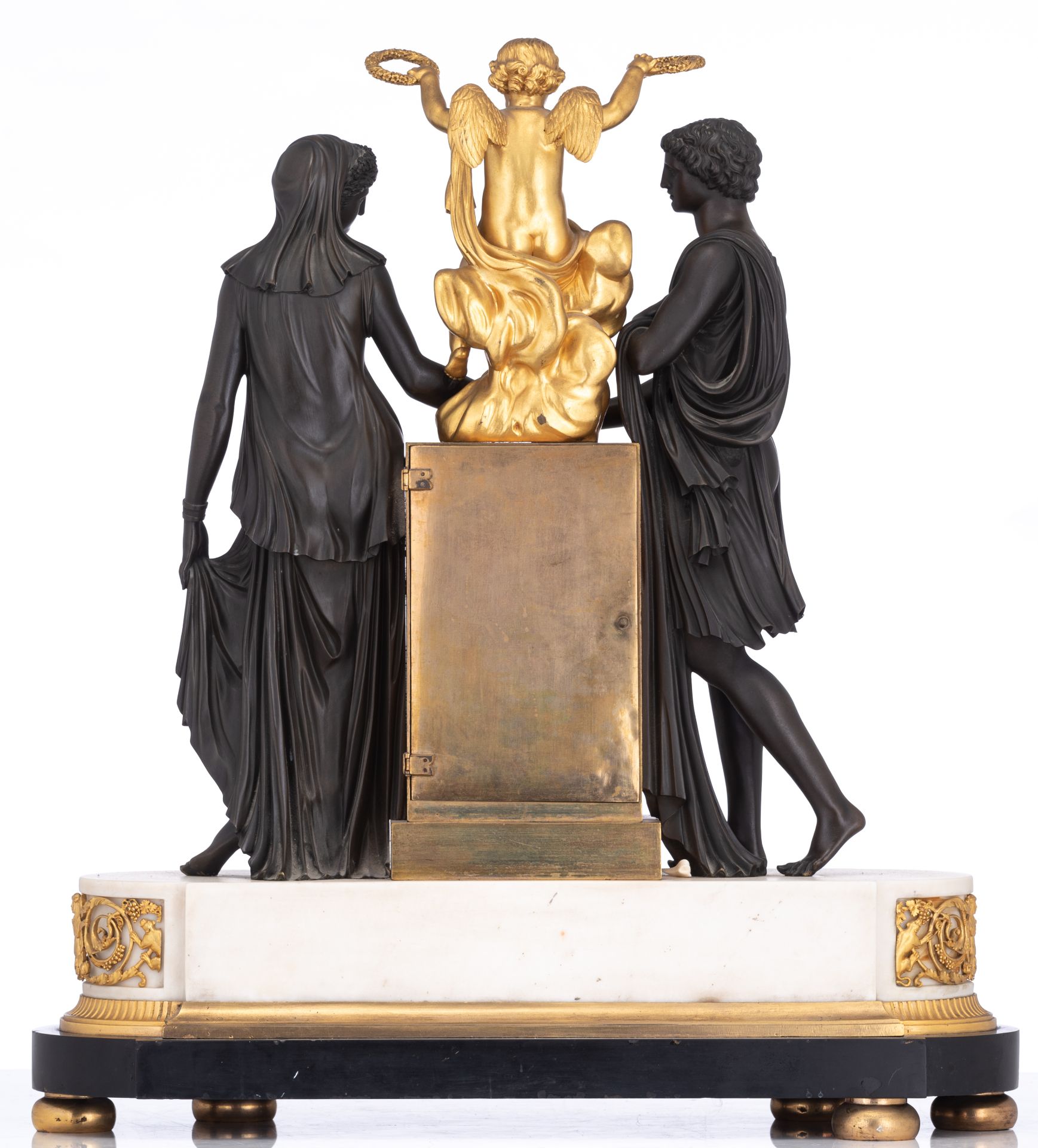 A very imposing French Neoclassical mantle clock, H 66,5 - W 60 - D 21 cm - Image 2 of 21