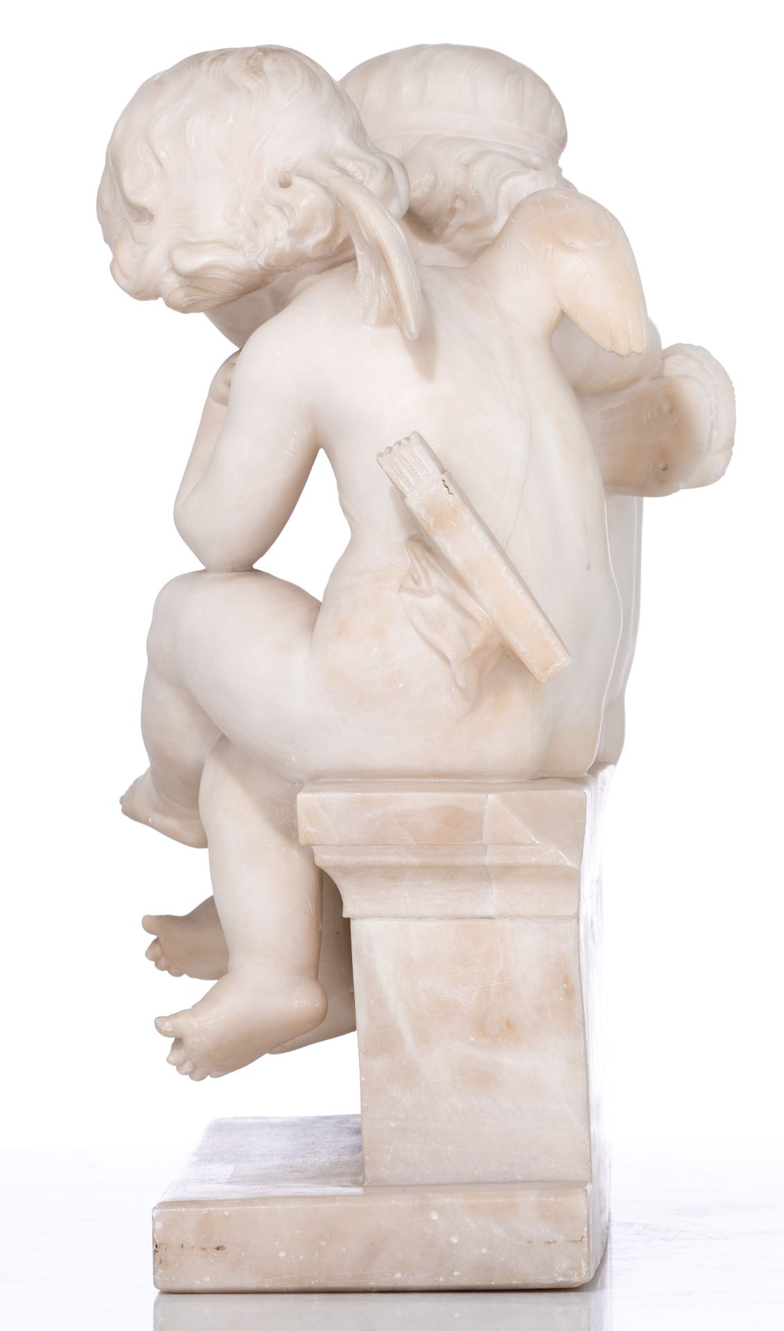 Pugi G., a Carrara marble group, depicting Amor and Psyche as children, H 45,5 cm - Image 2 of 11