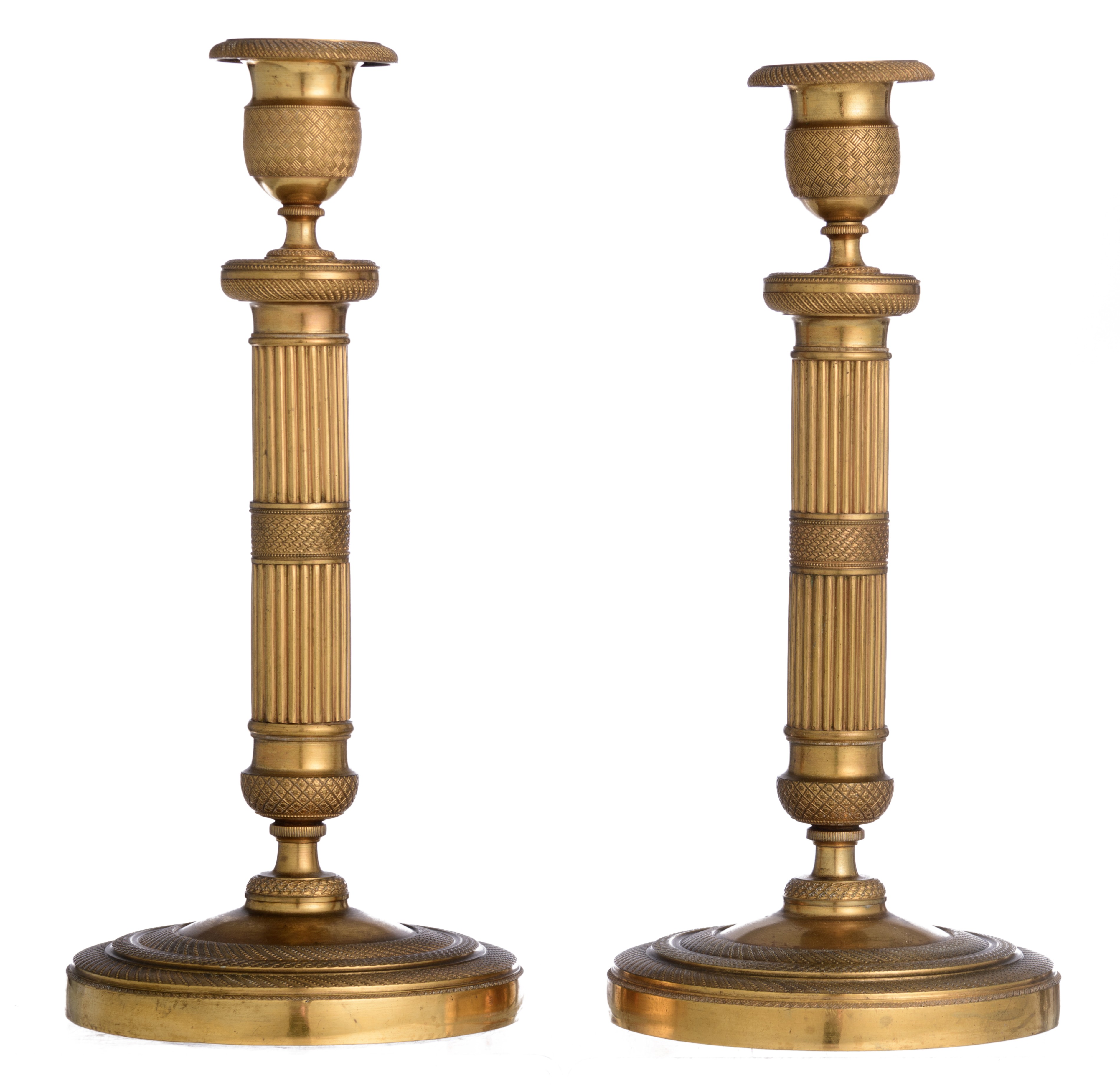 A French Charles X style mantle clock, and a ditto pair of period candlesticks, H 28,5 - 34 cm - Image 14 of 18