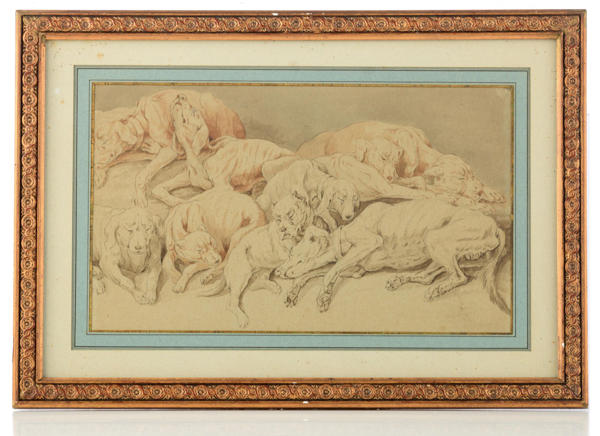 Monogrammed E.D., a pack of dogs, three washed drawings, 21 x 31 - 35 cm - Image 5 of 12