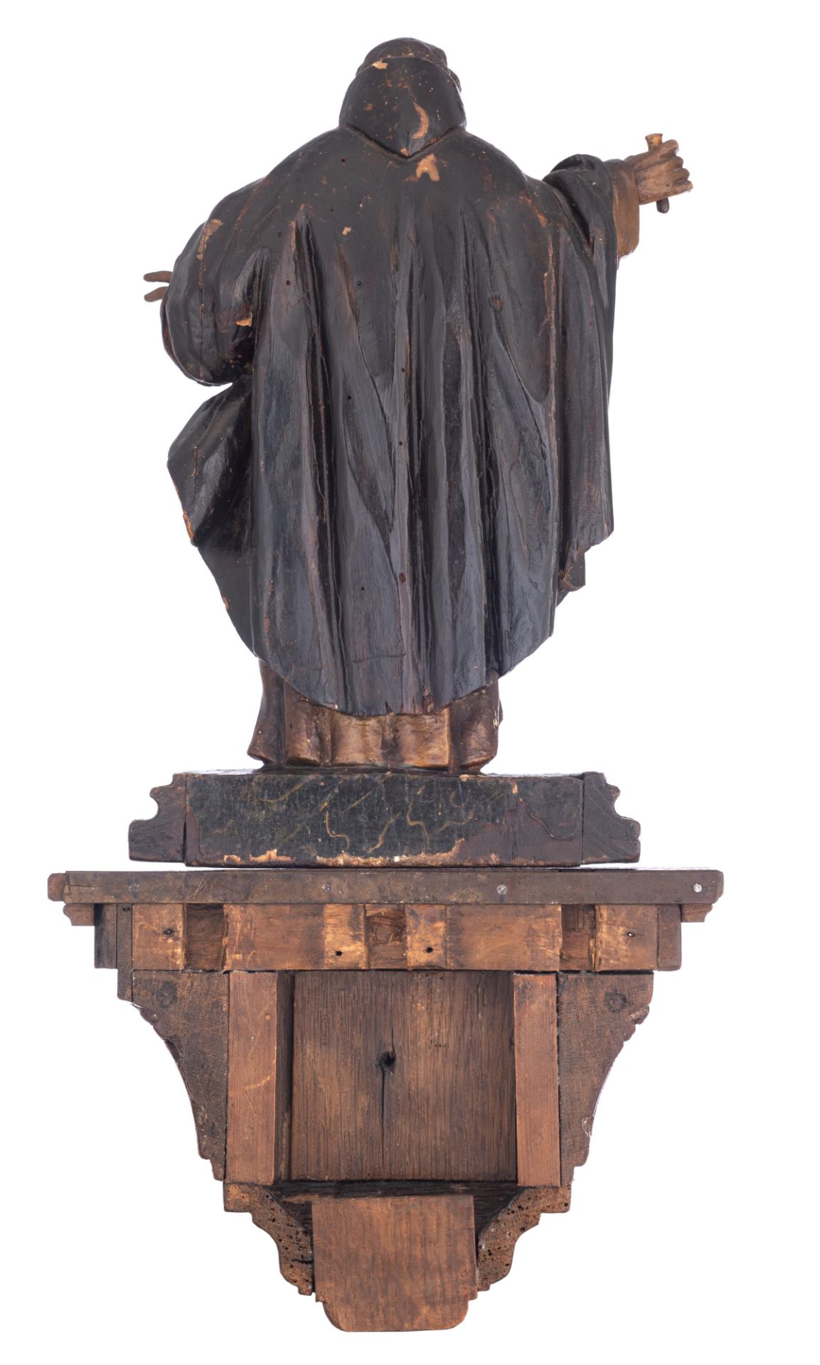 A 17thC polychrome painted (lime)wooden statue of a Cistercian monk (Robertus van Molesme?), souther - Image 3 of 17