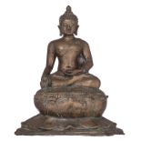 A patinated bronze seated Buddha, Thailand, 19thC or older, H 31,4 cm