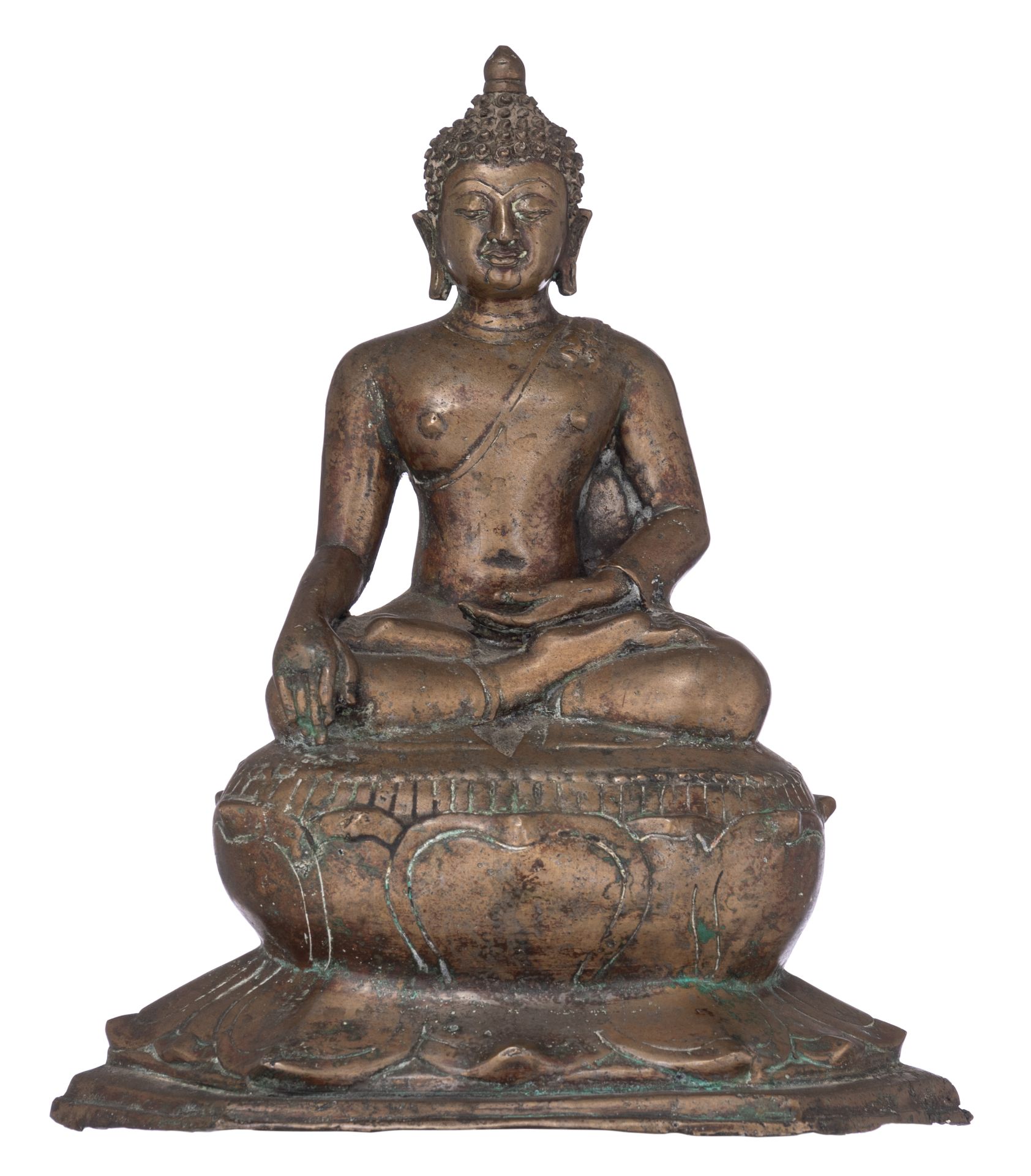 A patinated bronze seated Buddha, Thailand, 19thC or older, H 31,4 cm