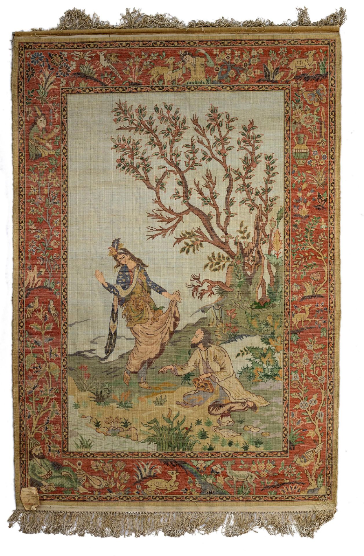 An Oriental carpet, decorated with figures in a landscape, wool on wool, 156 x 109 cm - Image 2 of 6