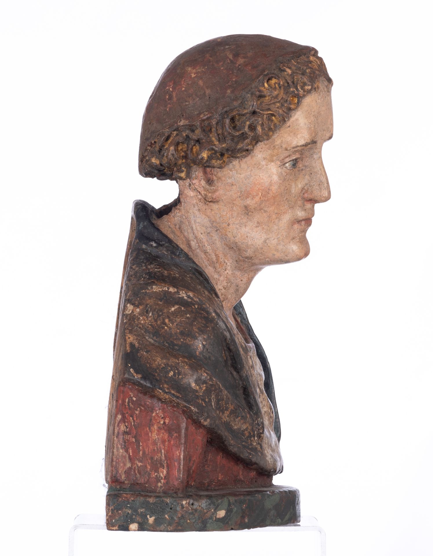 An exceptional Italian Renaissance bust of a man, 16thC, H 39,5 -W 42 cm - Image 3 of 6