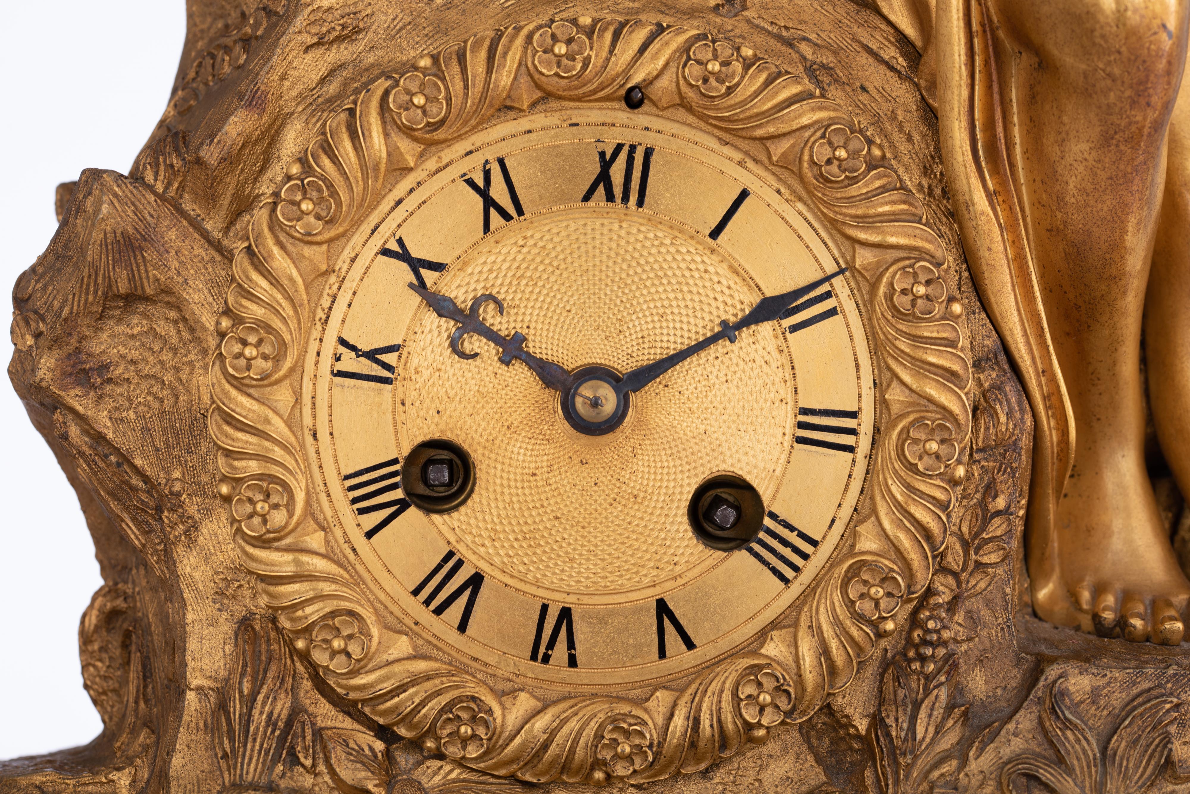 A Restauration style mantle clock, with on top Leda and the swan, H 49 - W 35,5 cm - Image 7 of 8